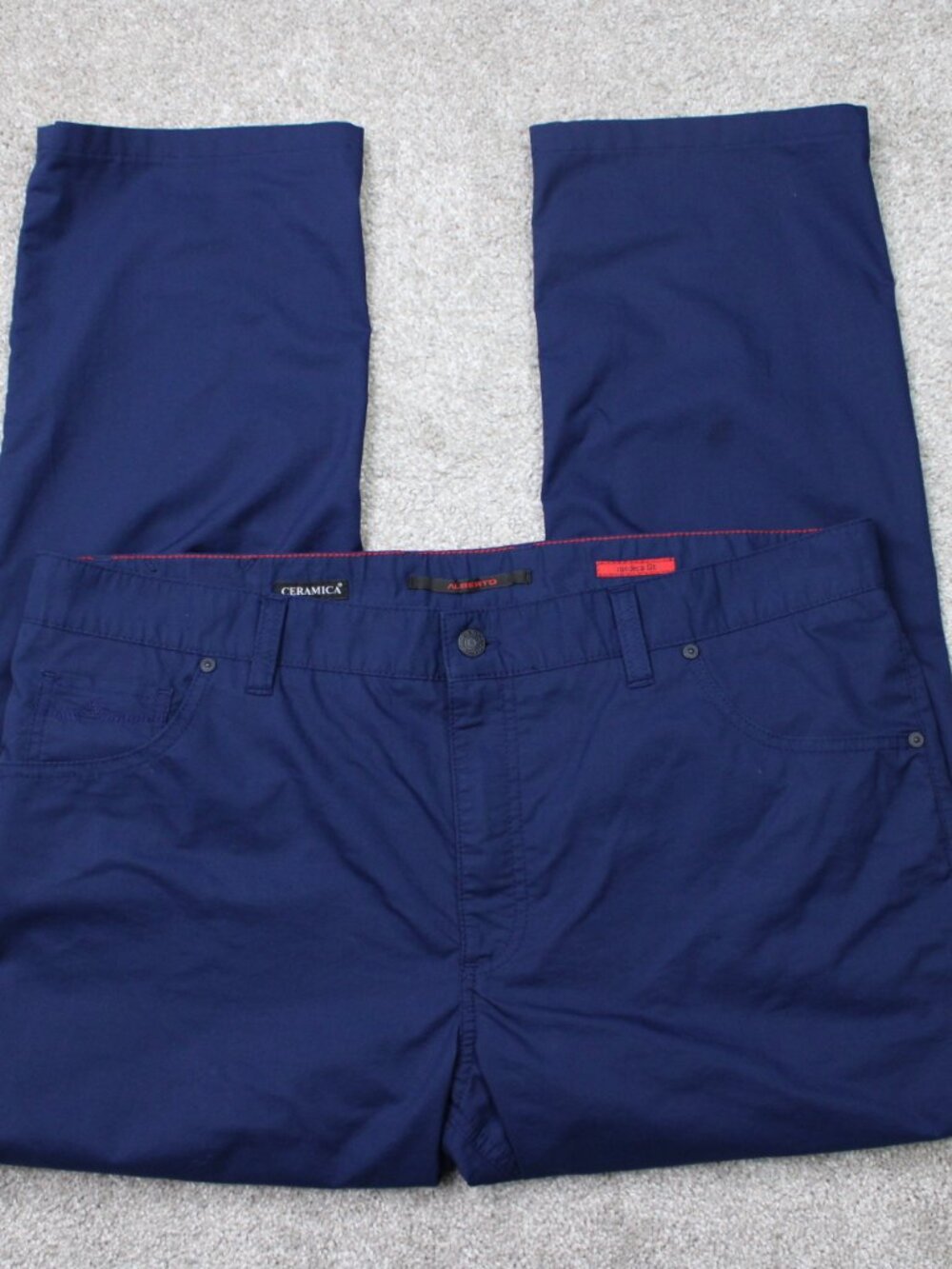 Alberto Pants Mens 40x30 Blue Ceramica Stone Modern Fit Flat Front Stretch
